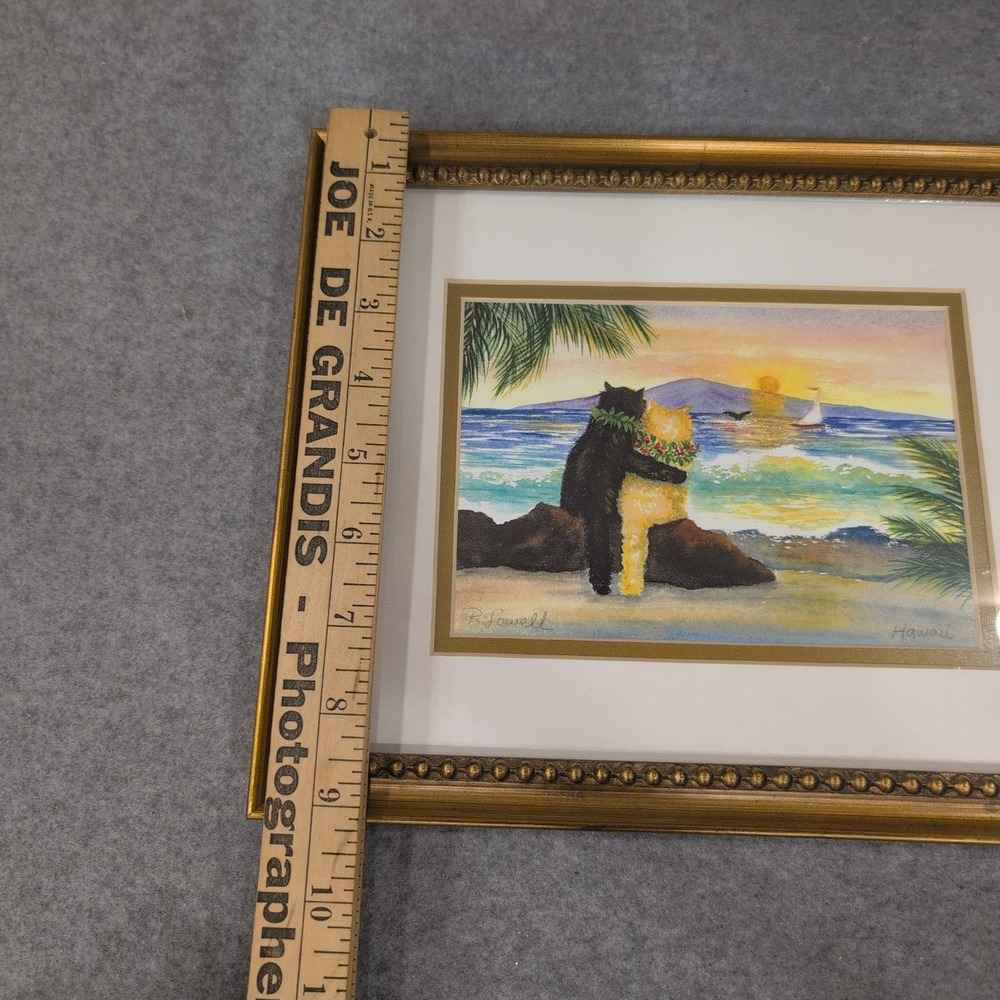 Rebecca Lowell Hawaii Art Print Framed Cats Beach Sunset Gold Ornate Frame - Picture 5 of 7